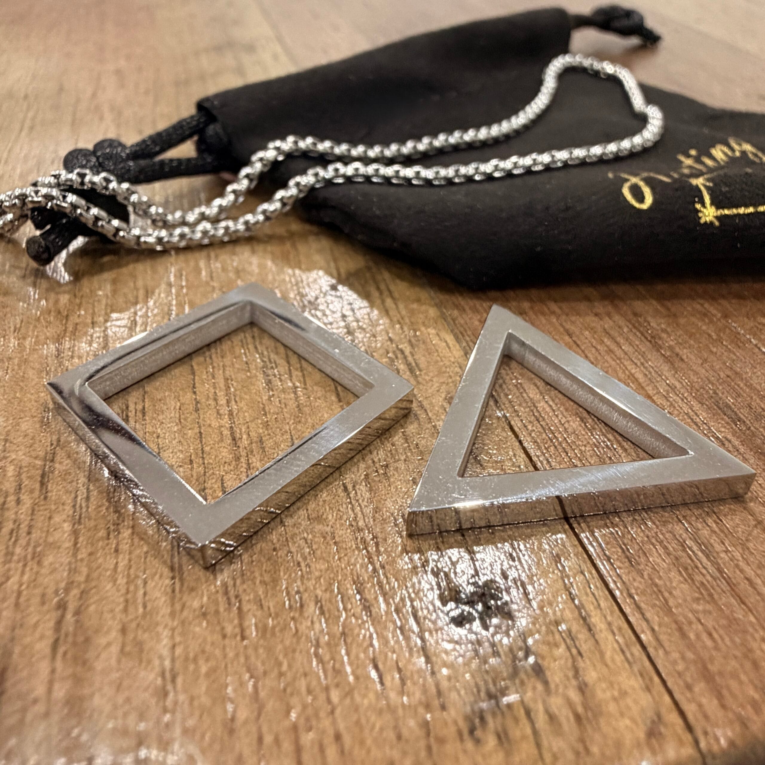Men's Quality Stainless Steel Geometric Triangle and Square Necklace - 60cm chain