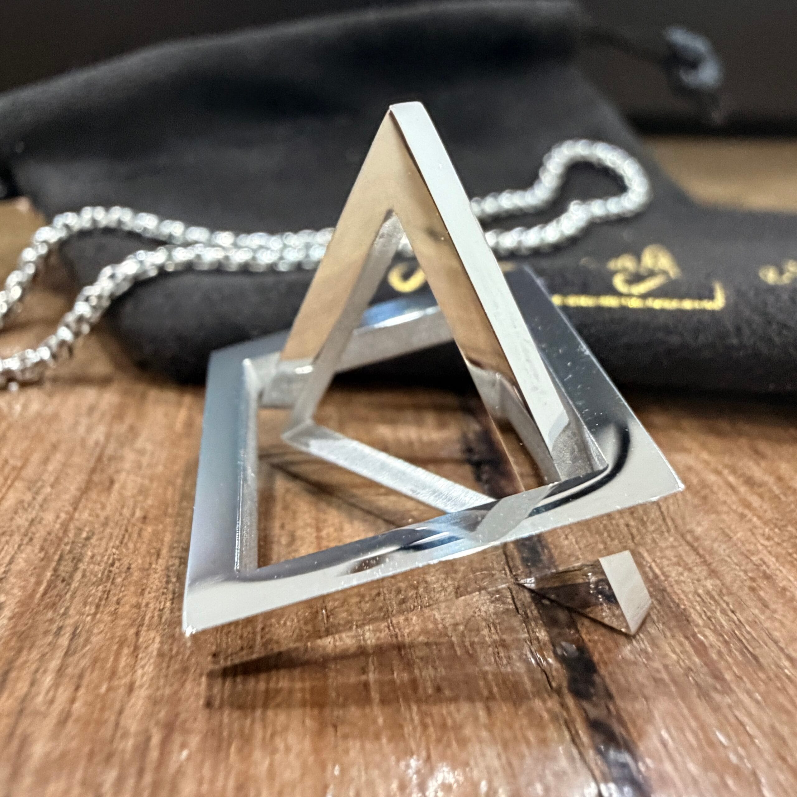 Men's Quality Stainless Steel Geometric Triangle and Square Necklace - 60cm chain