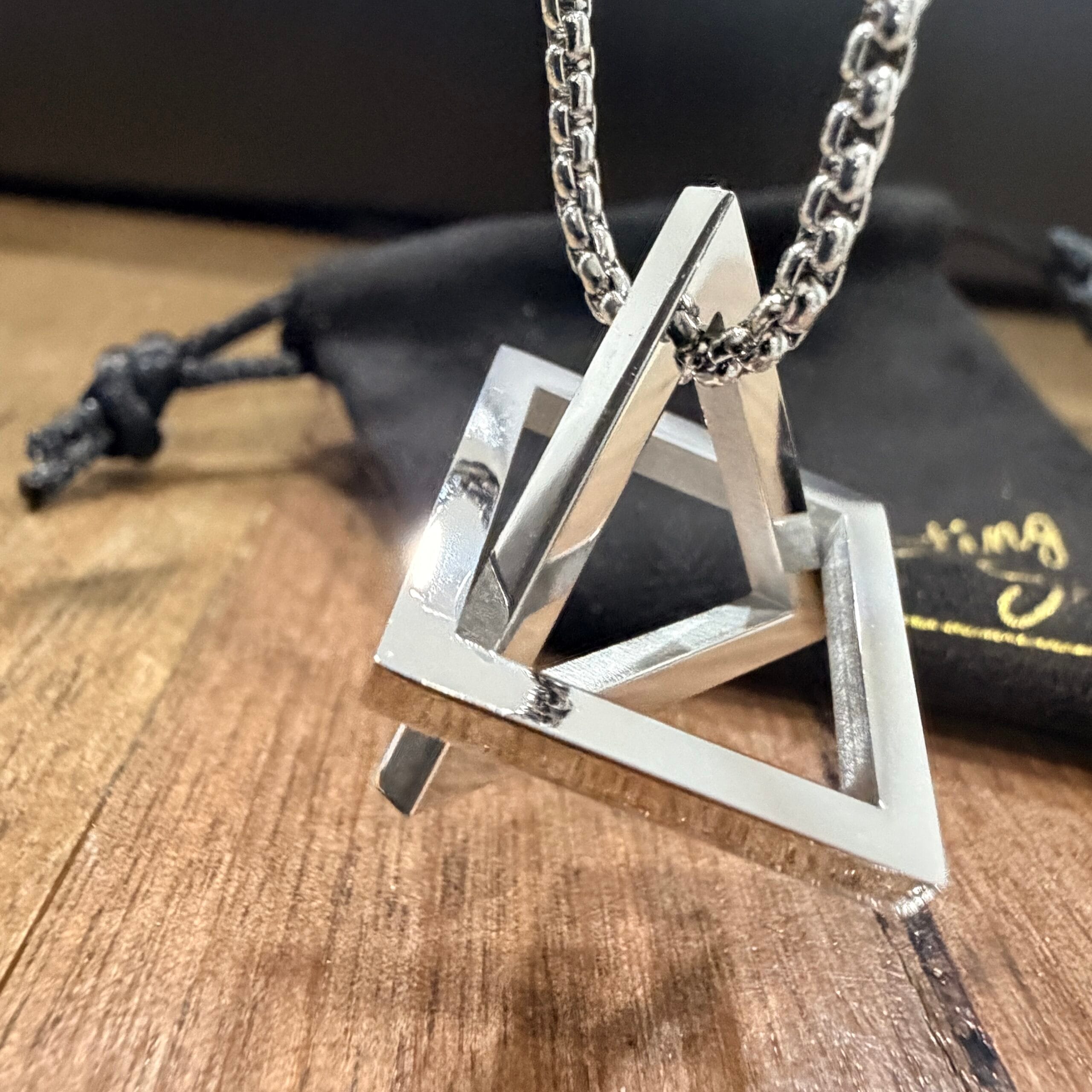 Men's Quality Stainless Steel Geometric Triangle and Square Necklace - 60cm chain