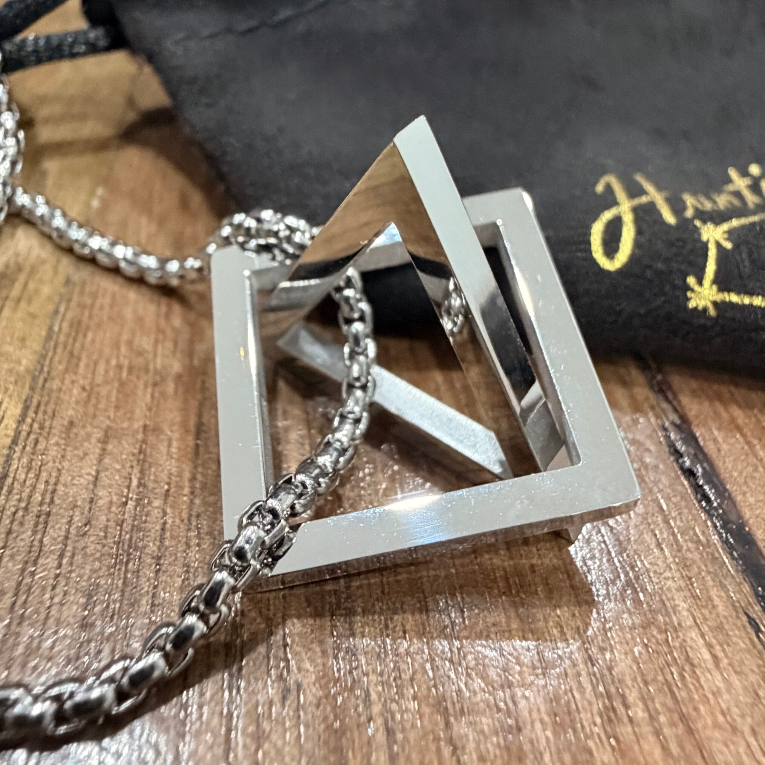 Men's Quality Stainless Steel Geometric Triangle and Square Necklace - 60cm chain