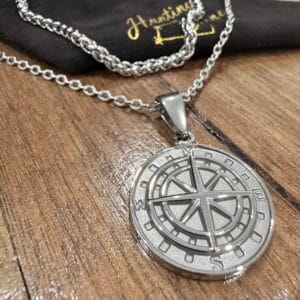 Men's Quality Stainless Steel Compass and Chain Necklace Set