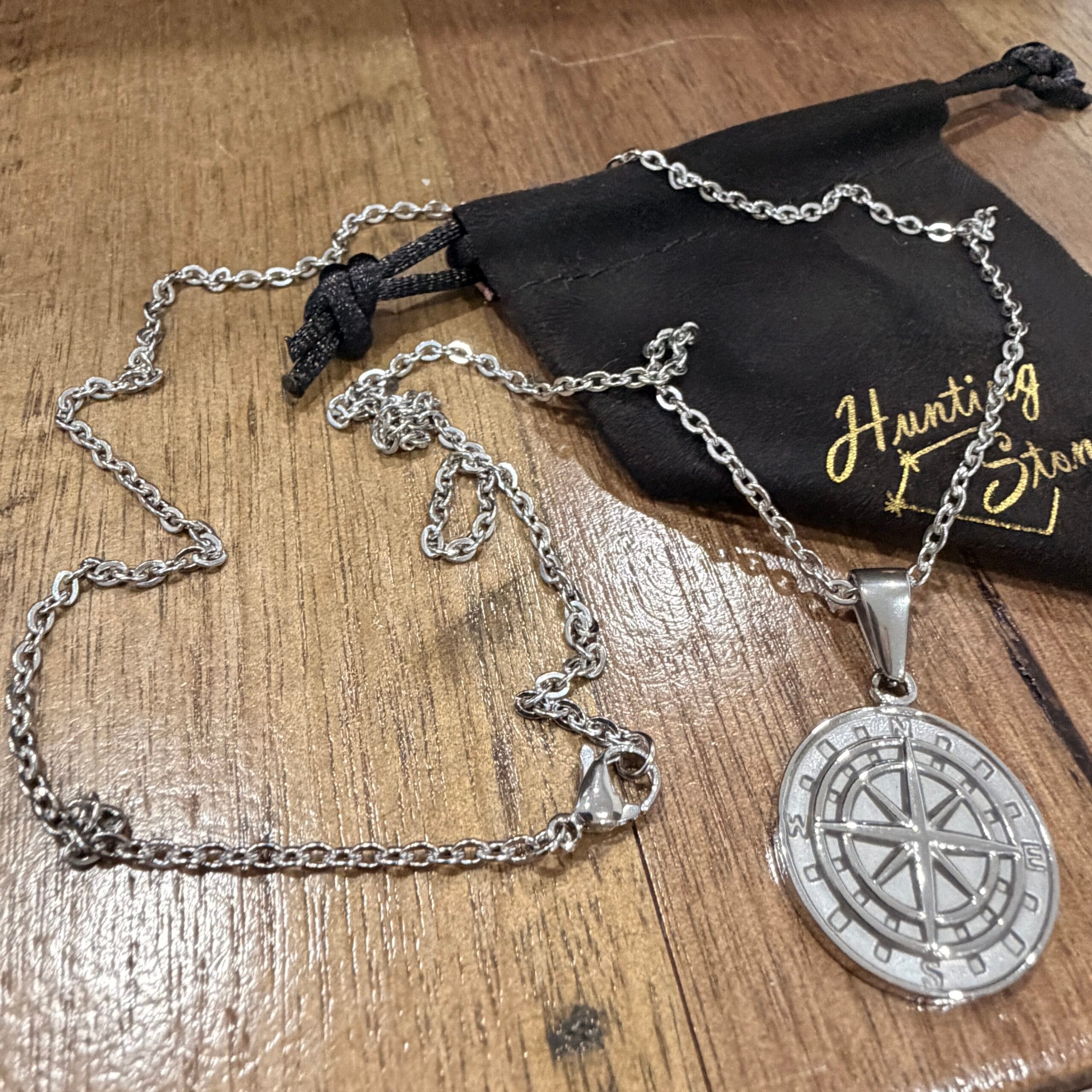 Men's Quality Stainless Steel Compass and Necklace Chain Set