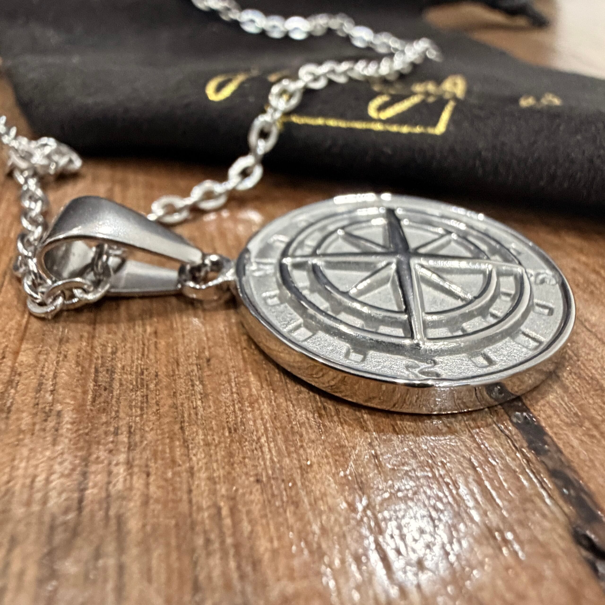 Men's Quality Stainless Steel Compass and Cuban Necklace Chain Set