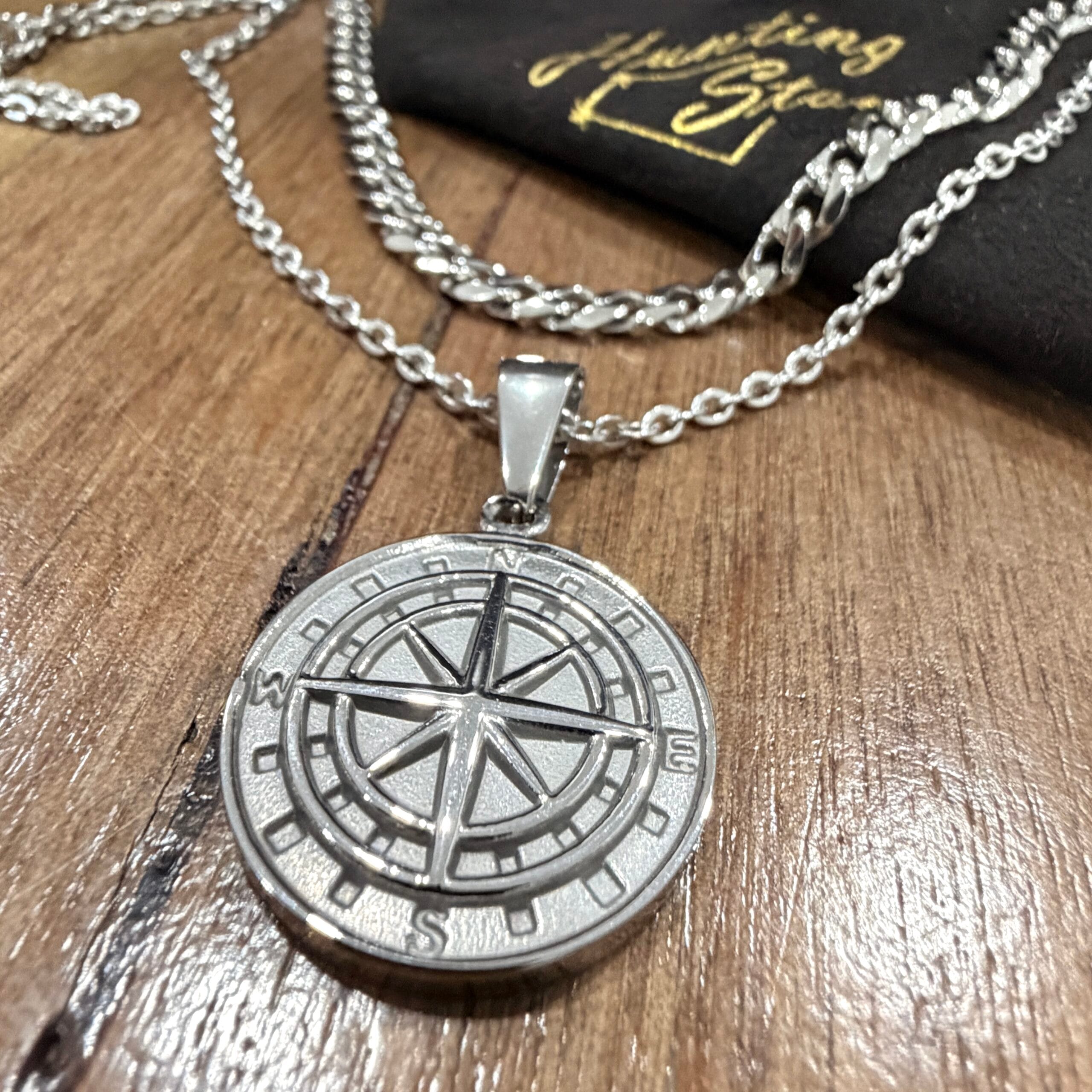 Men's Quality Stainless Steel Compass and Cuban Necklace Chain Set