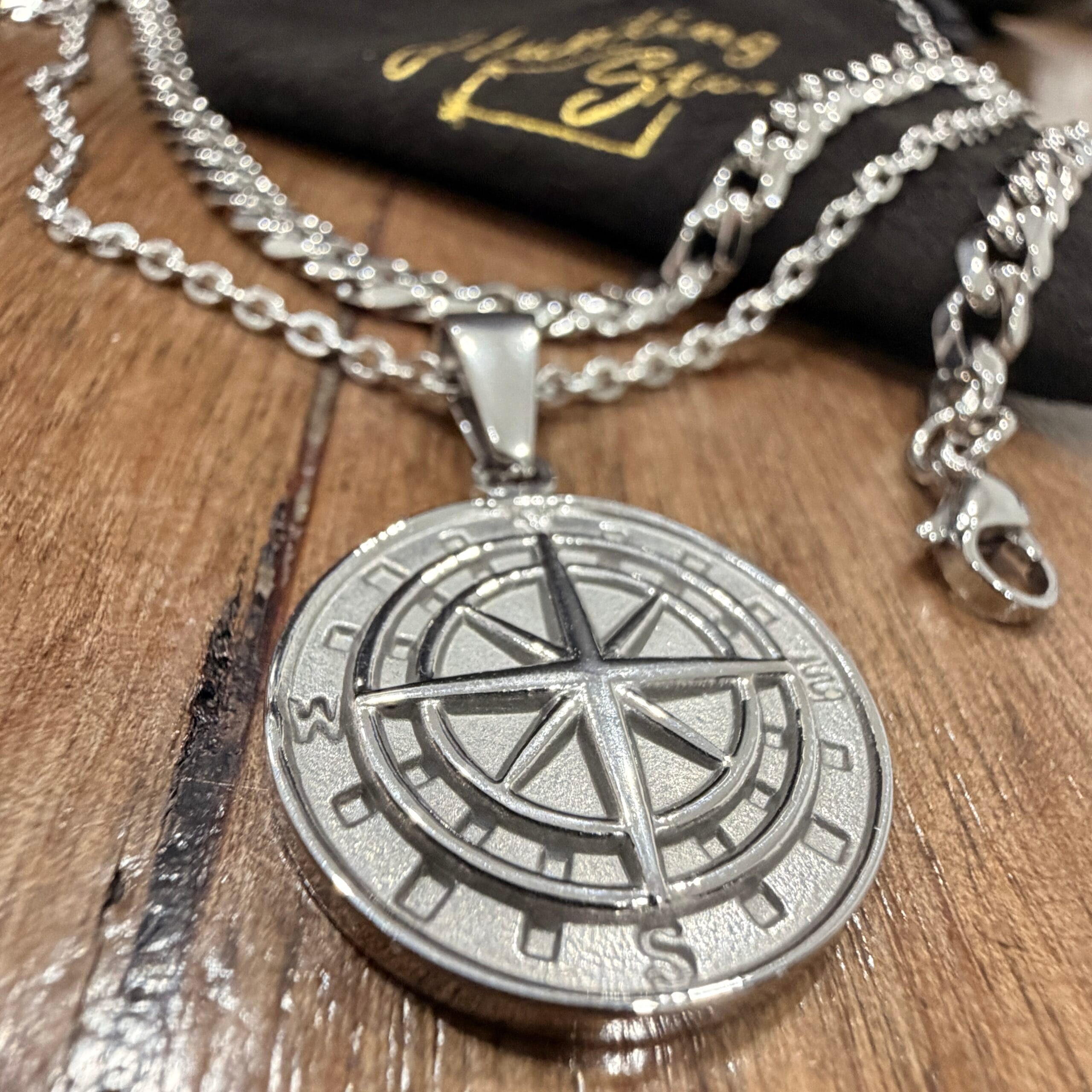Men's Quality Stainless Steel Compass and Cuban Necklace Chain Set