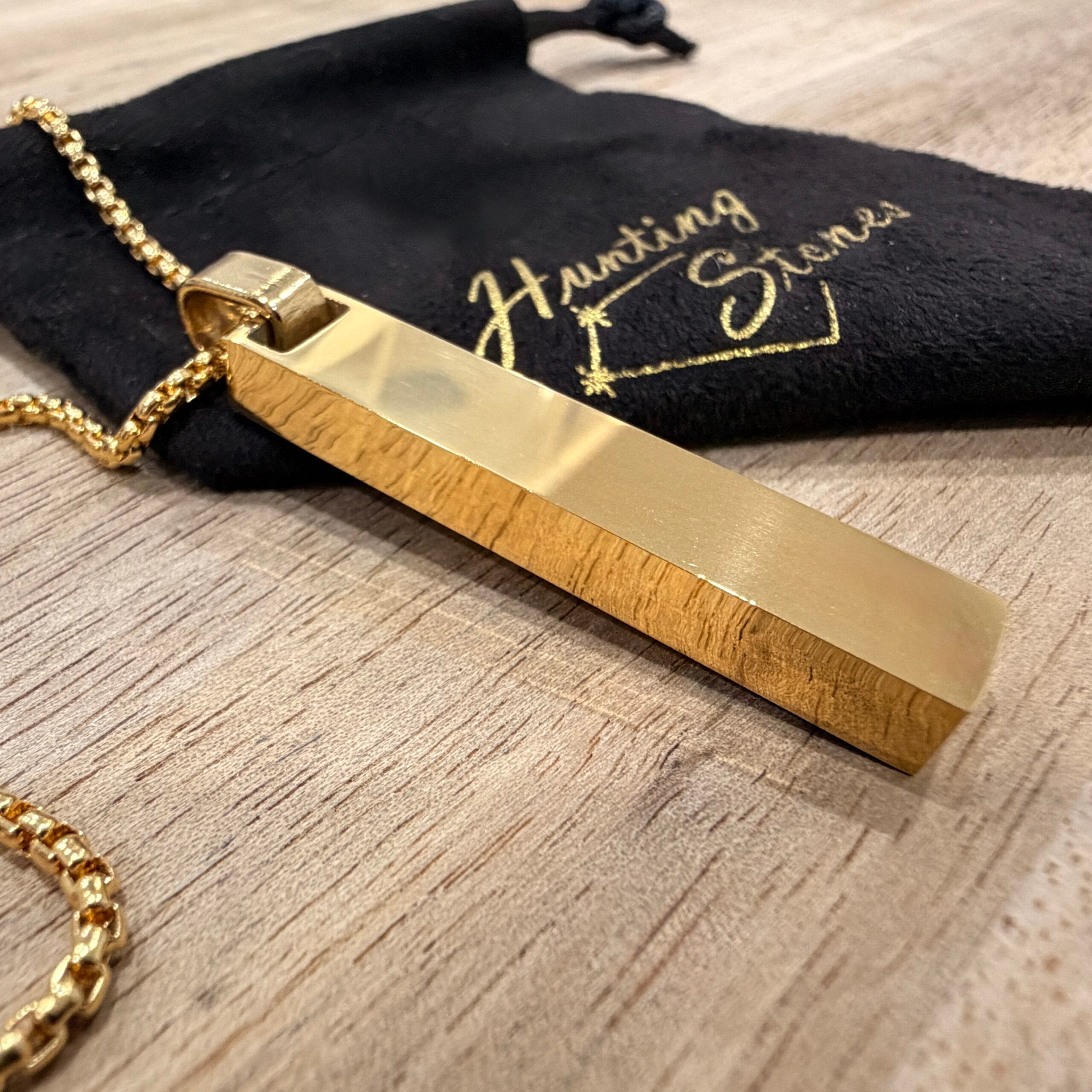 Men's Quality Stainless Steel Gold Bar Necklace Roman Numerals - 60cm chain