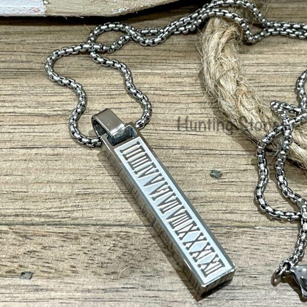 Men's Quality Stainless Steel Roman Numeral Bar Necklace