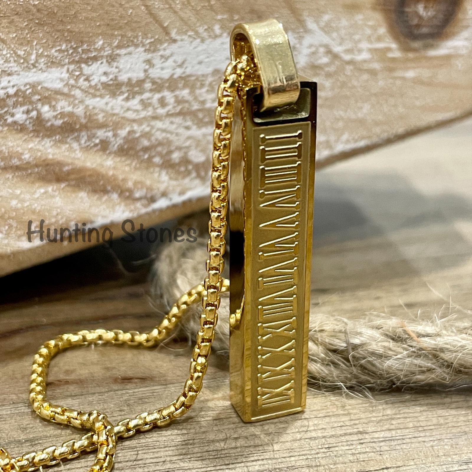 Men's Quality Stainless Steel Roman Numeral Bar Necklace