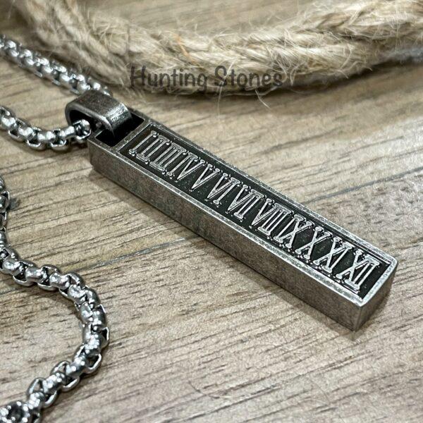 Men's Quality Stainless Steel Roman Numeral Bar Necklace
