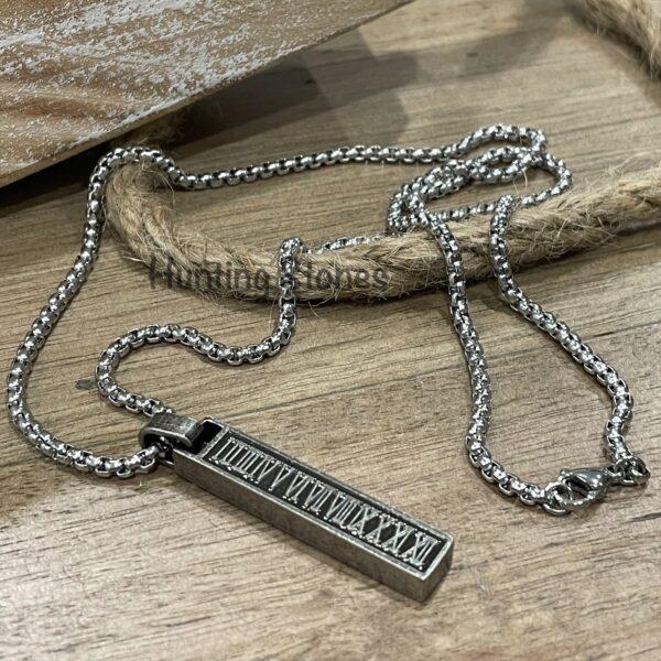 Men's Quality Stainless Steel Roman Numeral Bar Necklace
