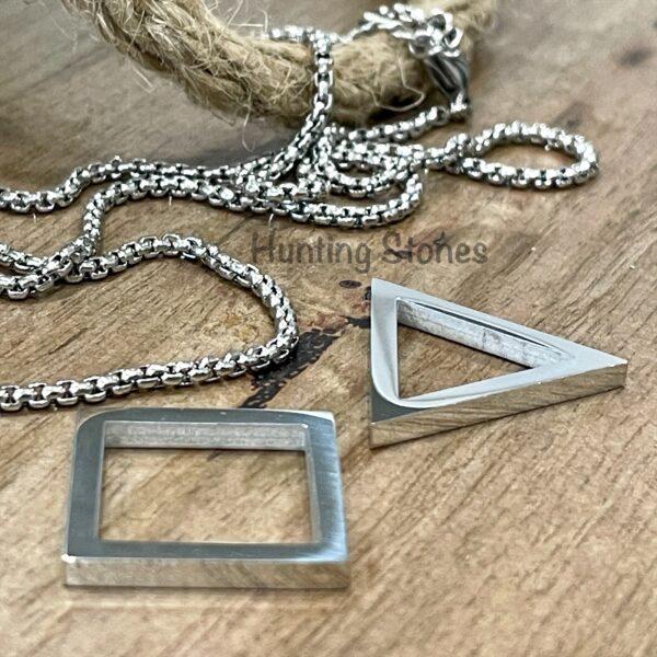 Men's Quality Stainless Steel Geometric Triangle and Square Necklace