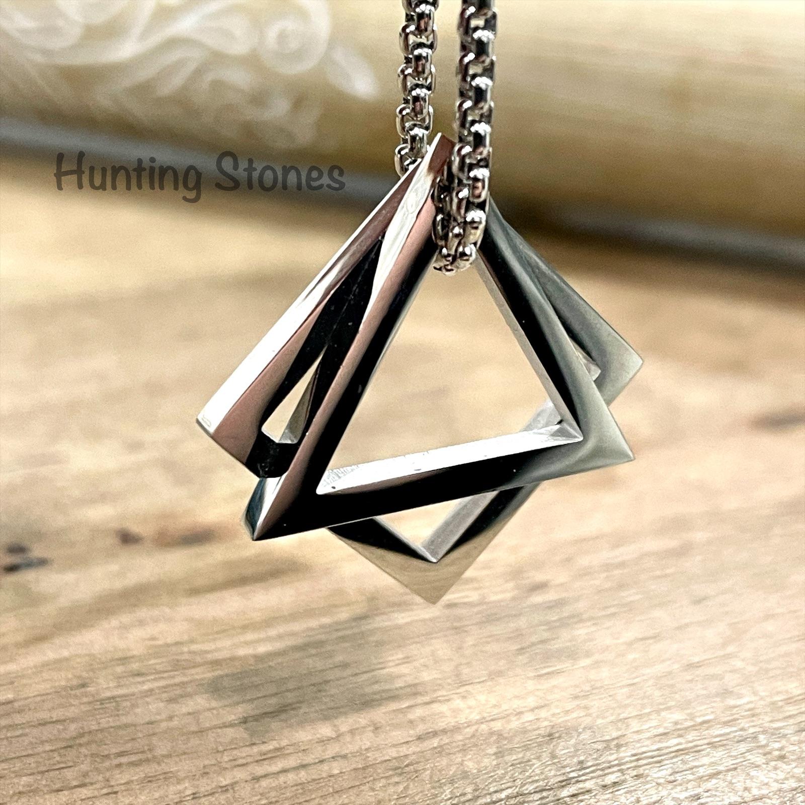 Men's Quality Stainless Steel Geometric Triangle and Square Necklace