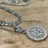 Men's Quality Stainless Steel Compass Necklace and Cuban Chain Set