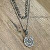 Men's Quality Stainless Steel Compass Necklace and Wheat Chain Set