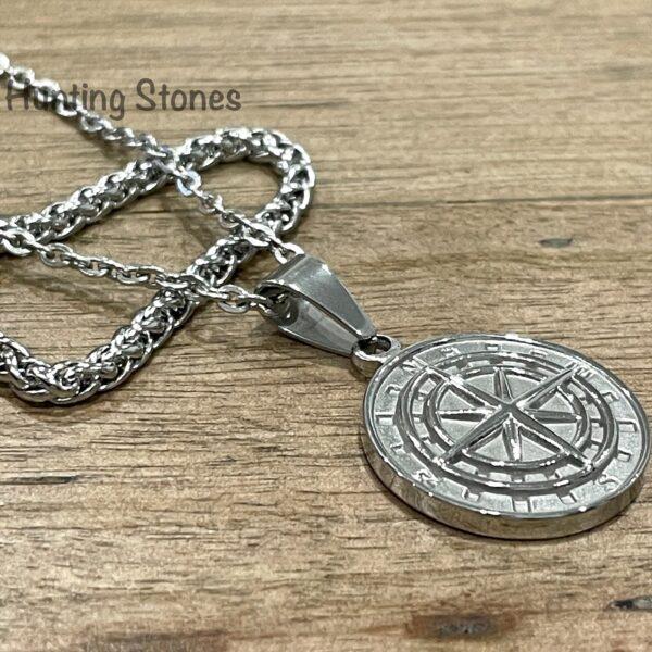Men's Quality Stainless Steel Compass Necklace and Wheat Chain Set