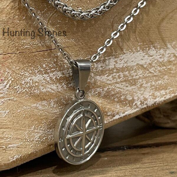 Men's Quality Stainless Steel Compass Necklace and Wheat Chain Set
