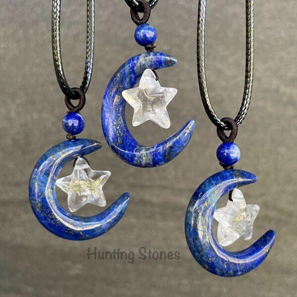 Natural Crystal Moon with Floating Star Necklace - 31mm Moons