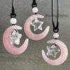 Natural Crystal Moon with Floating Star Necklace - 31mm Moons