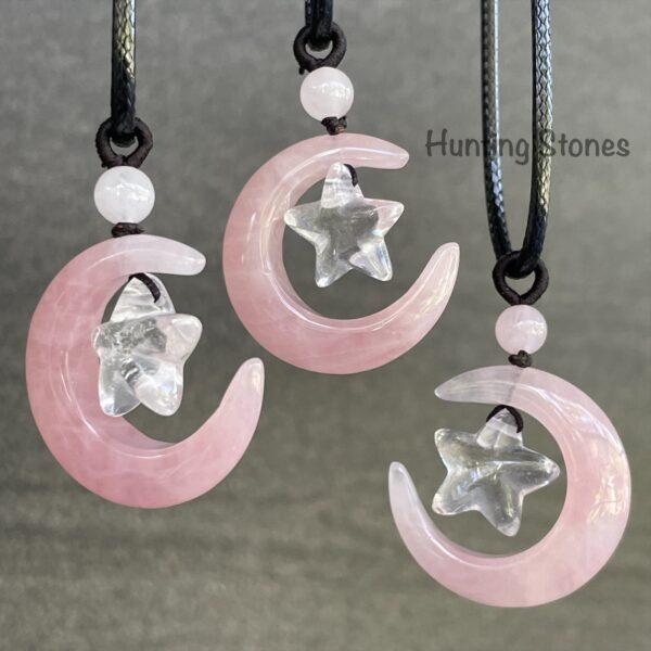 Natural Crystal Moon with Floating Star Necklace - 31mm Moons
