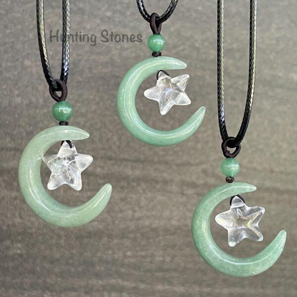 Natural Crystal Moon with Floating Star Necklace - 31mm Moons