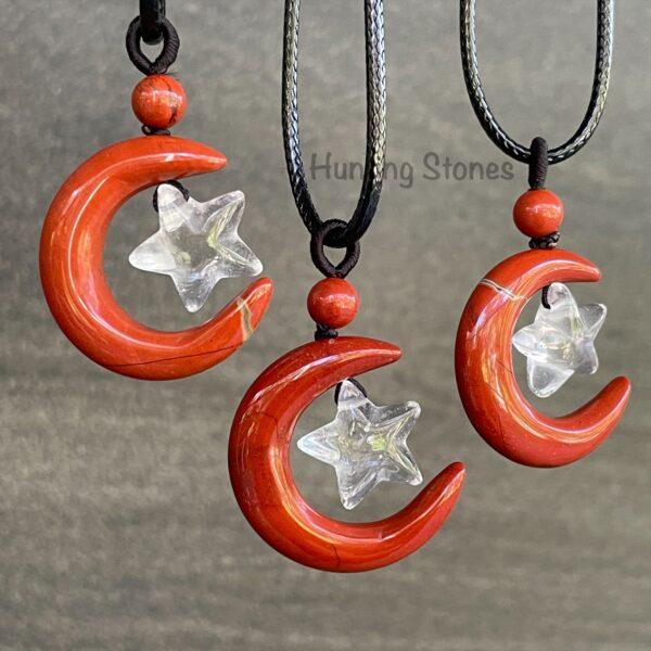 Natural Crystal Moon with Floating Star Necklace - 31mm Moons