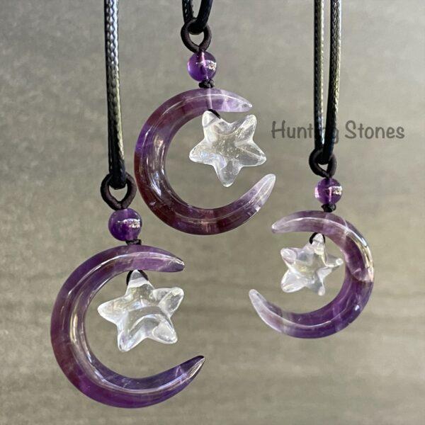 Natural Crystal Moon with Floating Star Necklace - 31mm Moons