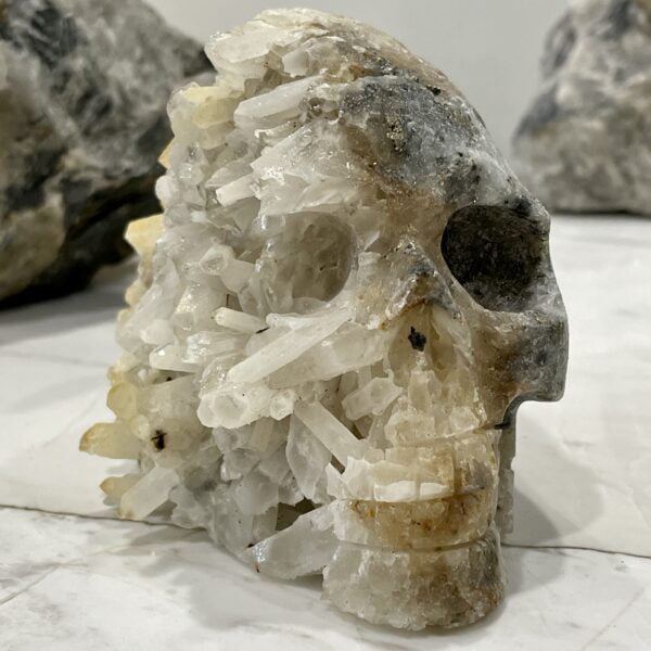 Natural Crystal Hand Carved Skull - 02 Indian Feathered Headdress