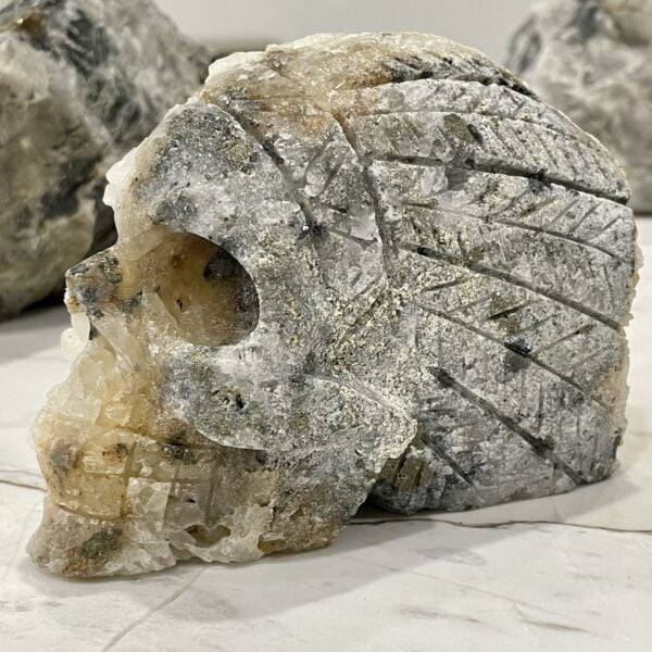 Natural Crystal Hand Carved Skull - 02 Indian Feathered Headdress