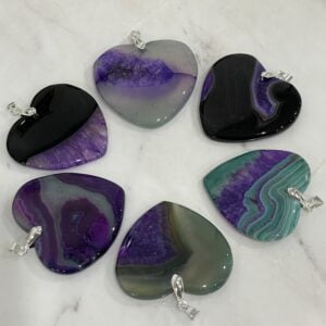 Agate Crystal Heart Pendants 43 to 47mm - Calming Spiritual, Mystical Purples