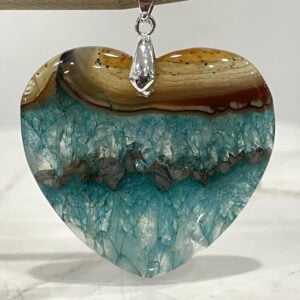 Agate Crystal Heart Pendant 46mm - Cool Calming Blues H7715227