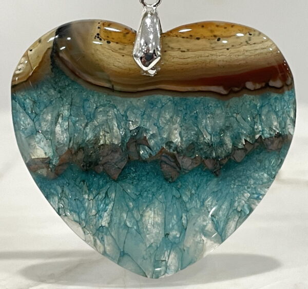 Agate Crystal Heart Pendant 46mm - Cool Calming Blues H7715227
