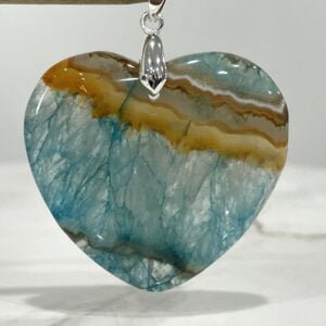 Agate Crystal Heart Pendant 43mm - Cool Calming Blues S3283