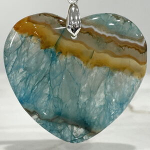 Agate Crystal Heart Pendant 43mm - Cool Calming Blues S3283