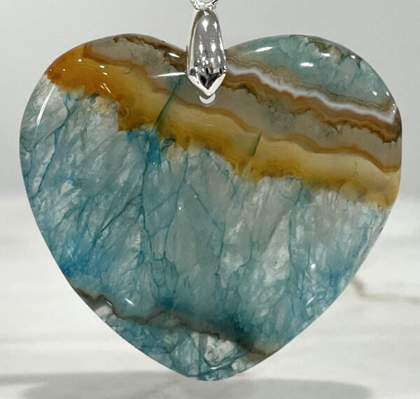 Agate Crystal Heart Pendant 43mm - Cool Calming Blues S3283