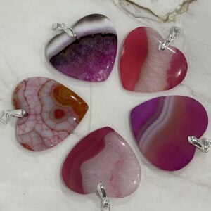 Agate Crystal Heart Pendants 41 to 44mm - Unconditional Love Pinks
