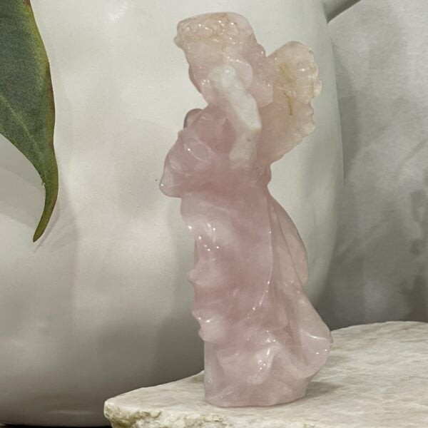 Beautiful Rose Quartz Crystal Angel - 89mm 01