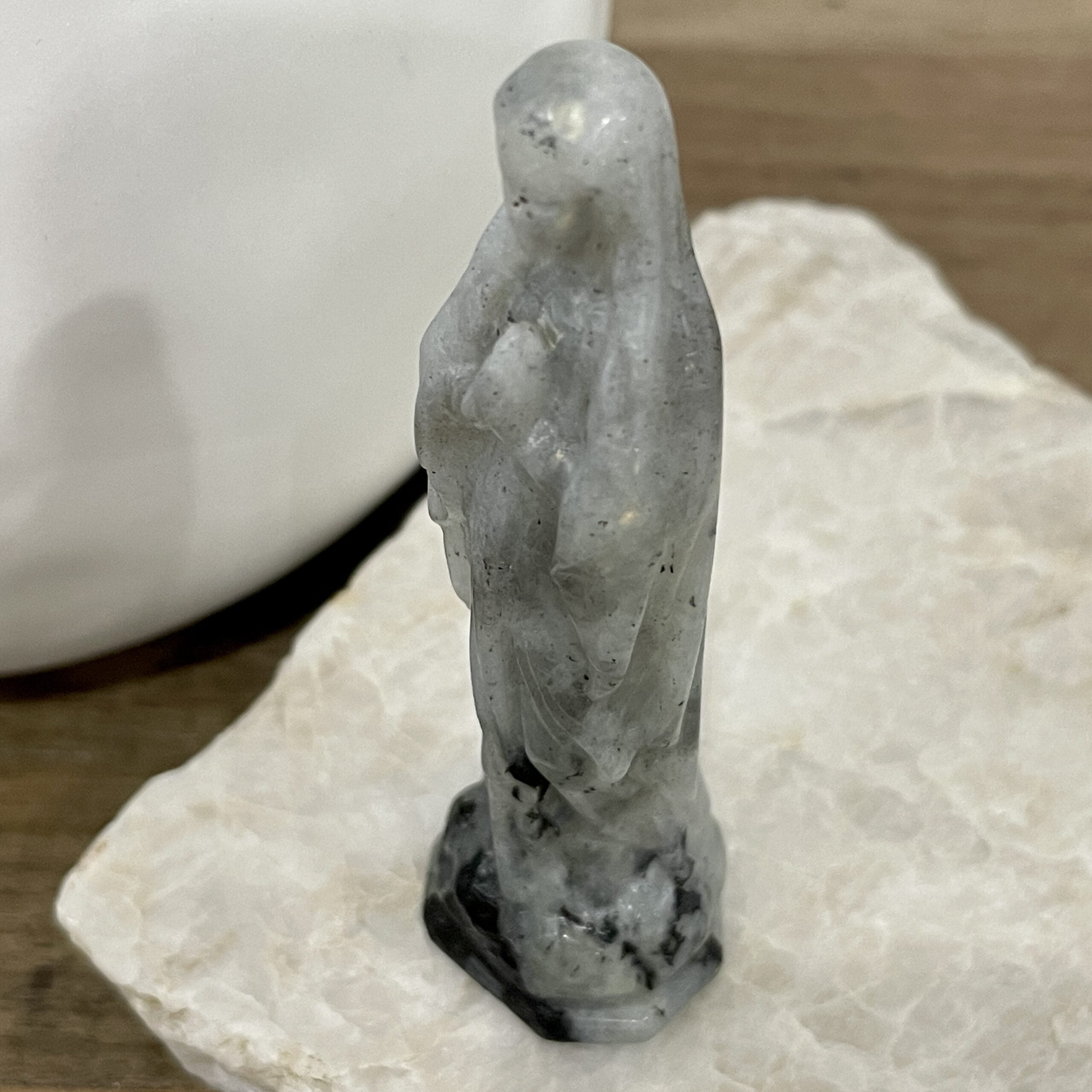 Beautiful Labradorite Crystal Mary Statue - 4 inch Madonna 01