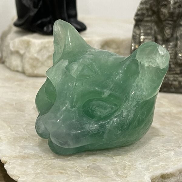 Beautiful Fluorite Crystal Cat - Third Eye Symbol - 50mm 01