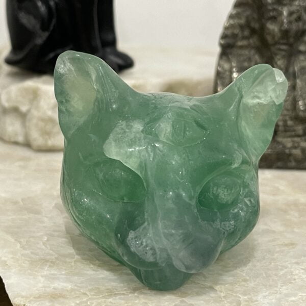 Beautiful Fluorite Crystal Cat - Third Eye Symbol - 50mm 01