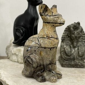 Beautiful Picture Jasper Crystal Egyptian Cat Statue - Sphinx 80mm 01