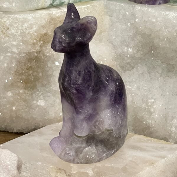 Beautiful Amethyst Crystal Egyptian Cat Statue - Sphinx 82mm 01