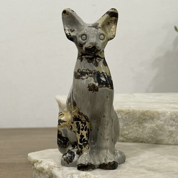 Beautiful Picture Jasper Crystal Egyptian Cat Statue - Sphinx 81mm 02