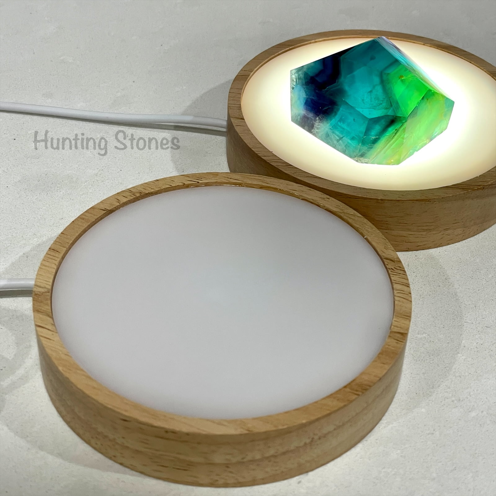 LED Light Crystal Wood Display Stand - 10cm usb