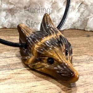 Unisex Tiger's Eye Crystal Fox Wolf genuine leather necklace 35 x 21mm