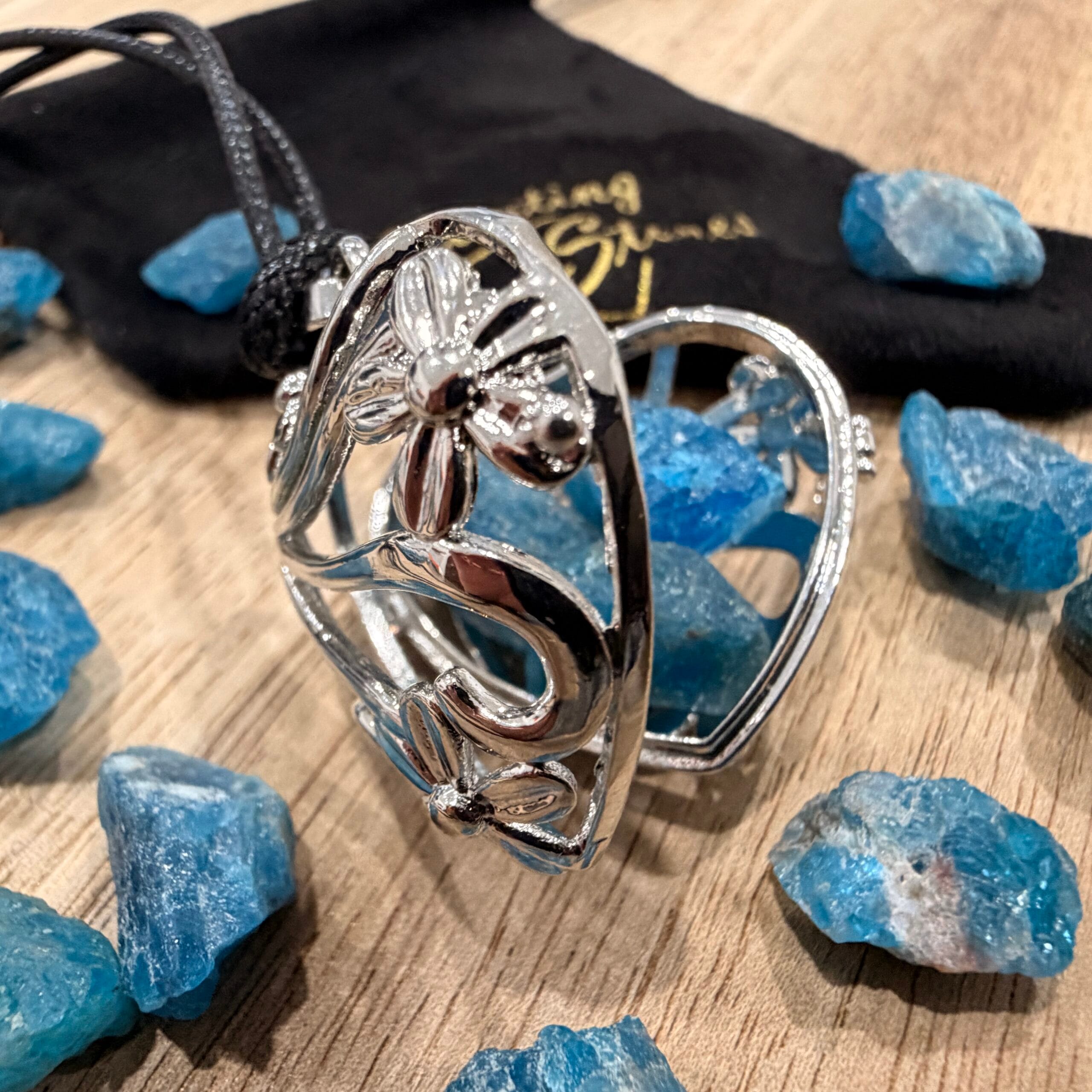Apatite Crystal Heart Locket adjust Necklace - Spiritual Focus Communication
