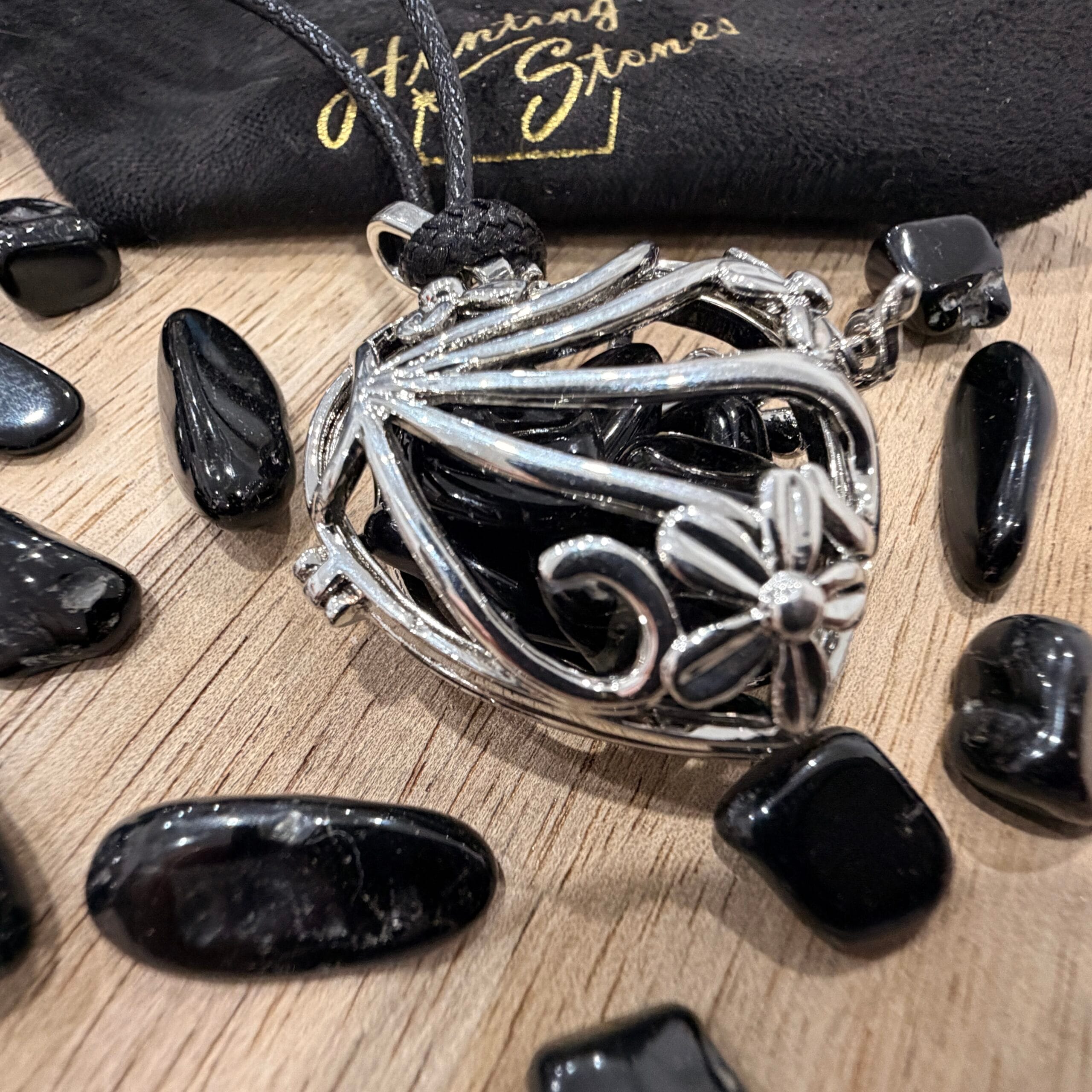 Tourmaline Crystal Heart Locket Necklace Protection Grounding Calm Anxiety