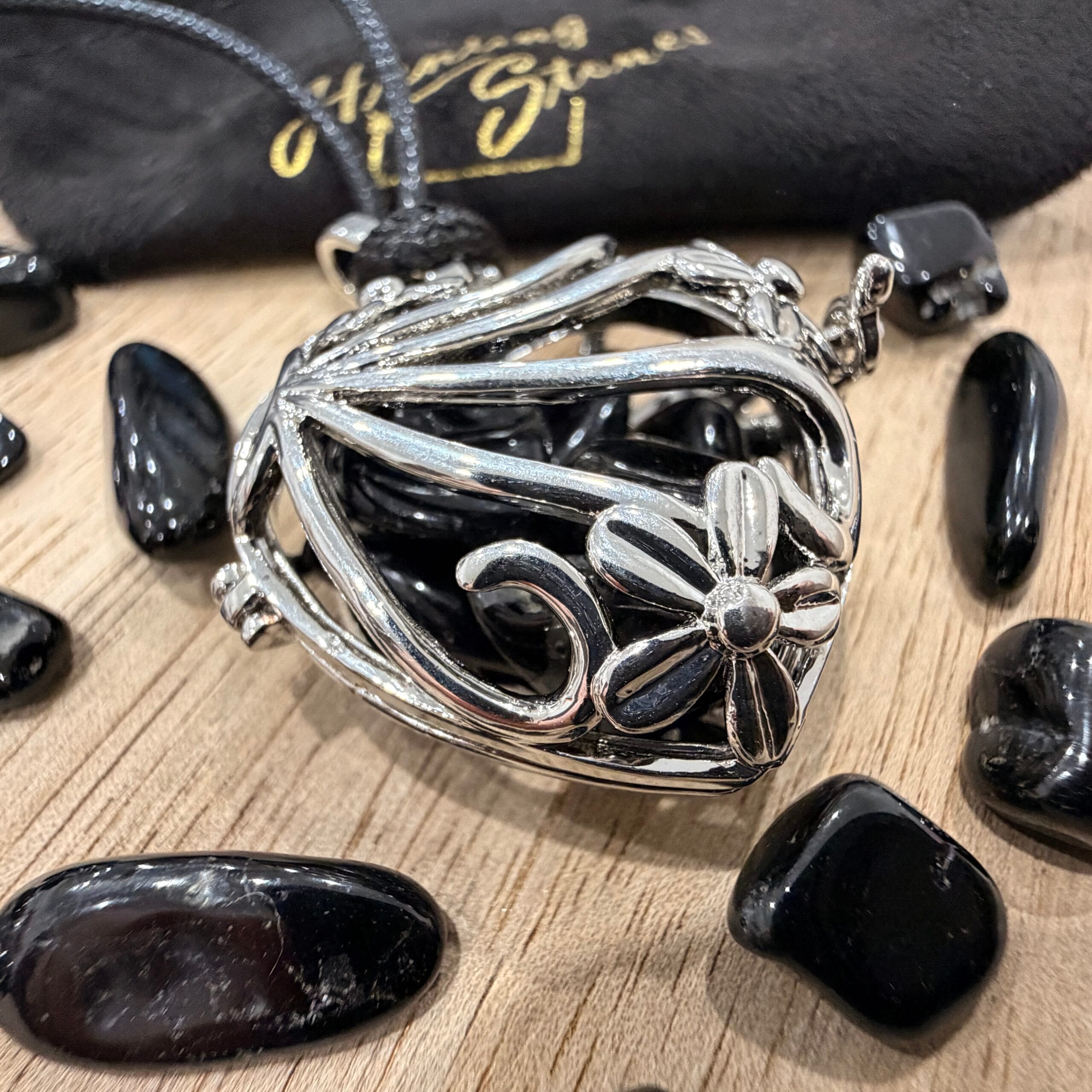 Tourmaline Crystal Heart Locket Necklace Protection Grounding Calm Anxiety