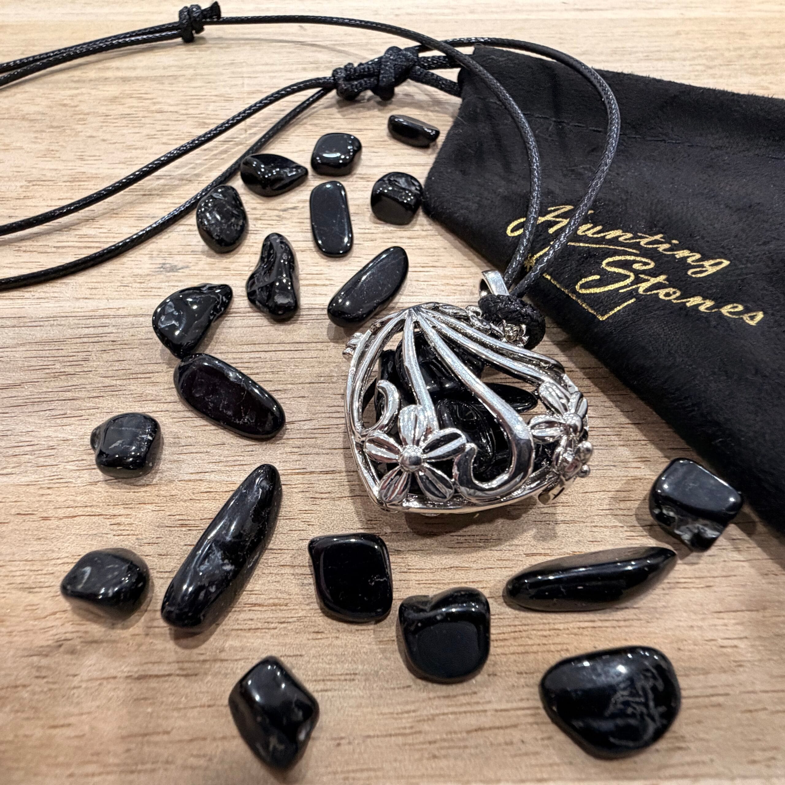 Tourmaline Crystal Heart Locket Necklace Protection Grounding Calm Anxiety