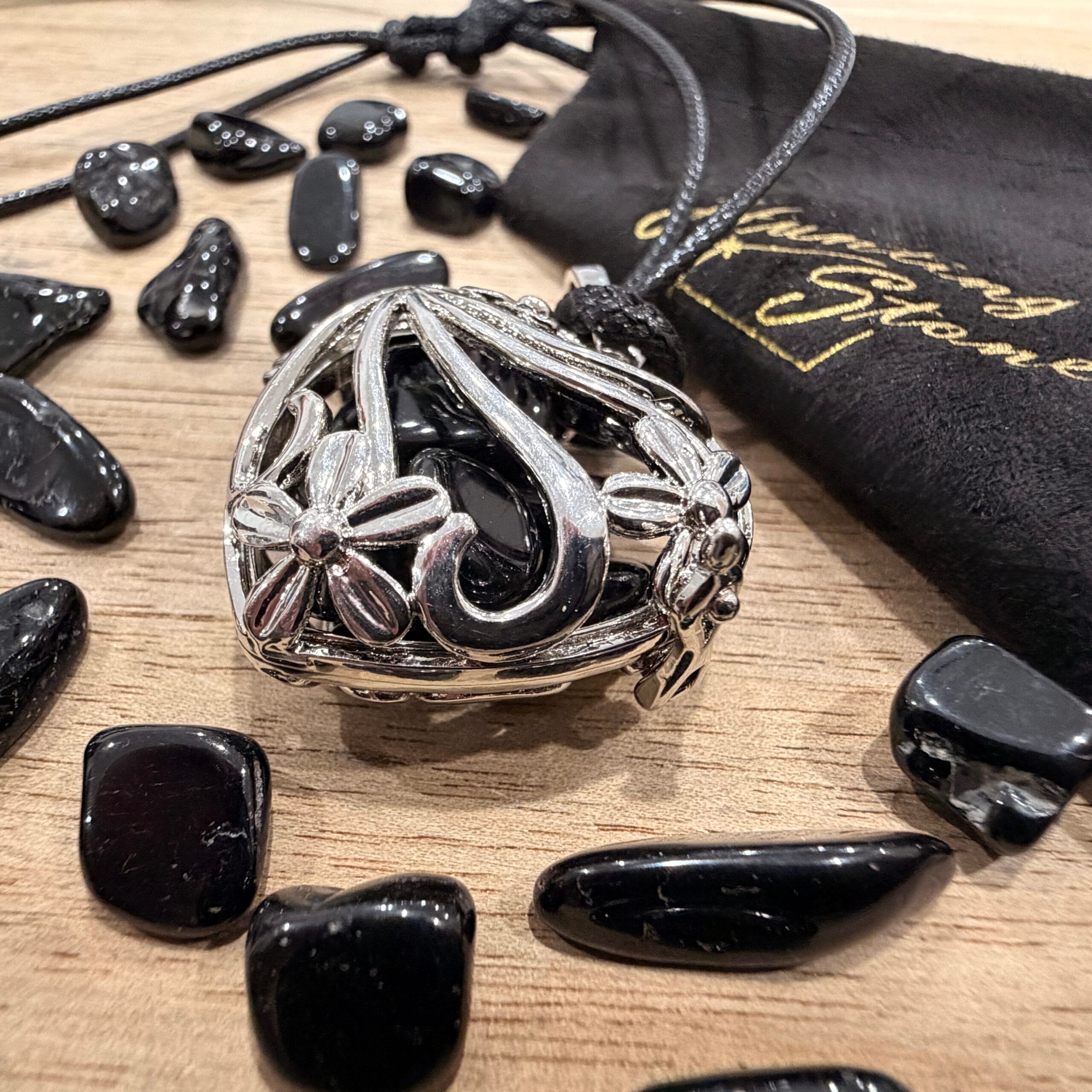 Tourmaline Crystal Heart Locket Necklace Protection Grounding Calm Anxiety