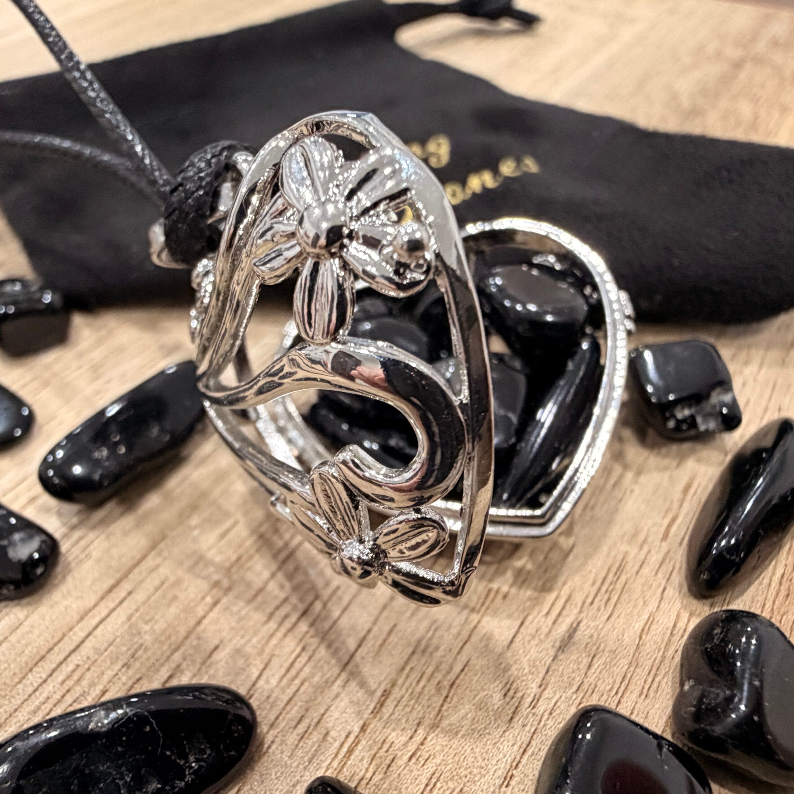 Tourmaline Crystal Heart Locket Necklace Protection Grounding Calm Anxiety